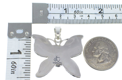 Turquoise And Silver Butterfly Southwestern Pendant VX55122